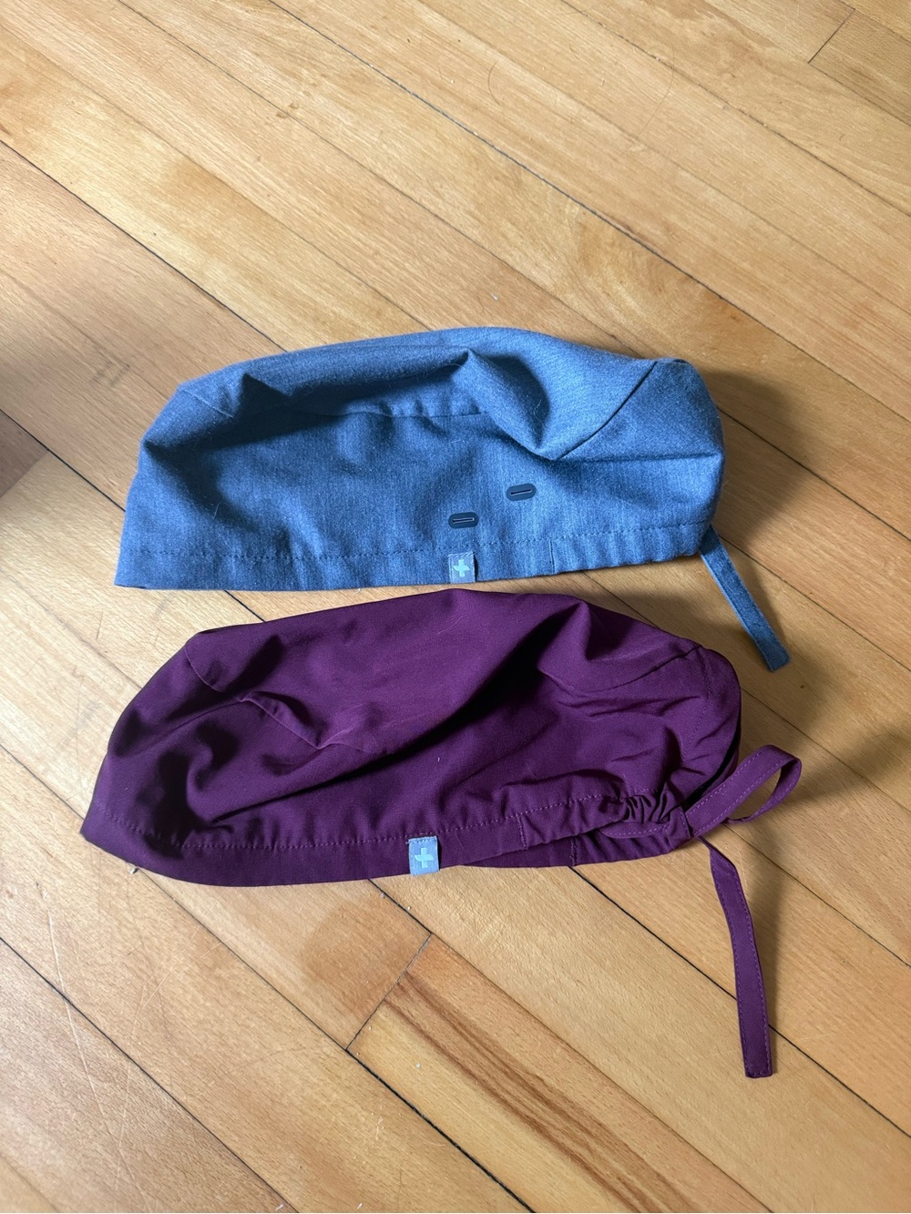 Figs Scrub Caps in gray and burgundy
